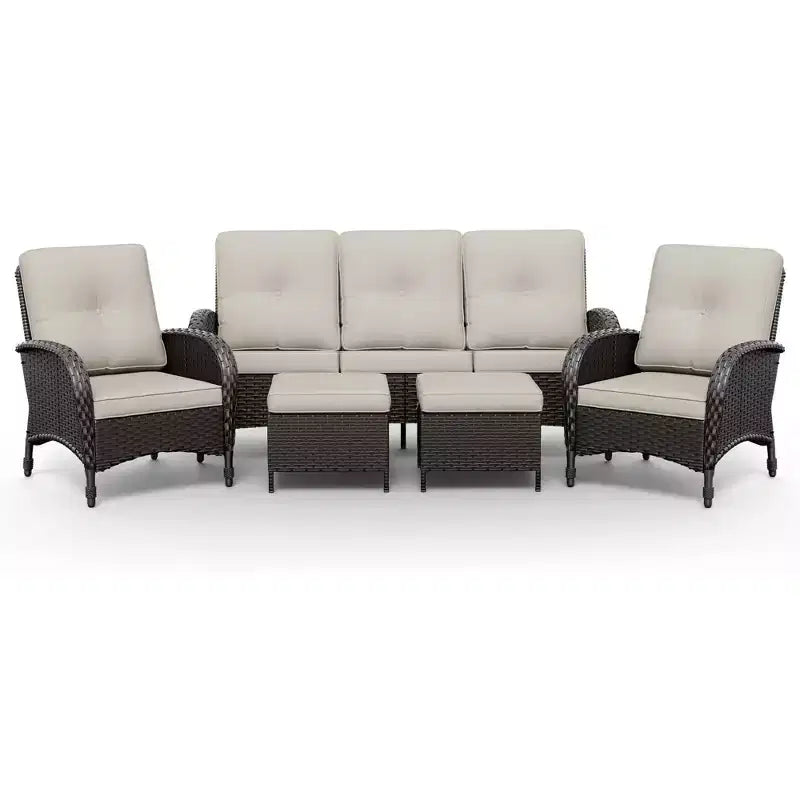 UPTIOT Modular Outdoor Sofa Set with Convertible Ottomans and All-Weather Cushions