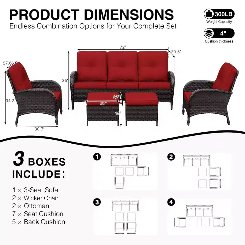 UPTIOT Modular Outdoor Sofa Set with Convertible Ottomans and All-Weather Cushions