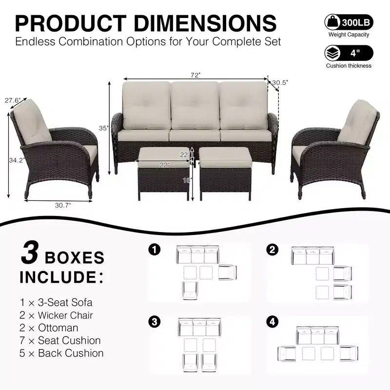UPTIOT Modular Outdoor Sofa Set with Convertible Ottomans and All-Weather Cushions