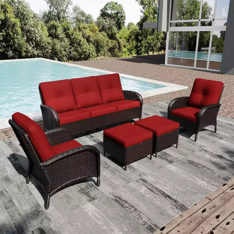 UPTIOT Modular Outdoor Sofa Set with Convertible Ottomans and All-Weather Cushions