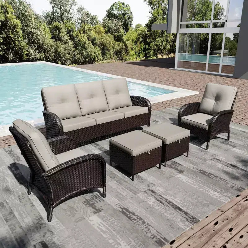 UPTIOT Modular Outdoor Sofa Set with Convertible Ottomans and All-Weather Cushions