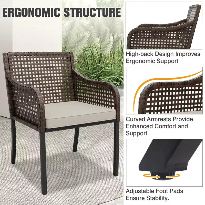 EAGLE PEAK Outdoor Dining Sets, Patio Table Set with Umbrella Hole, 2 Chairs and Bench, Brown/Beige