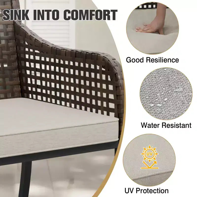 EAGLE PEAK Outdoor Dining Sets, Patio Table Set with Umbrella Hole, 2 Chairs and Bench, Brown/Beige