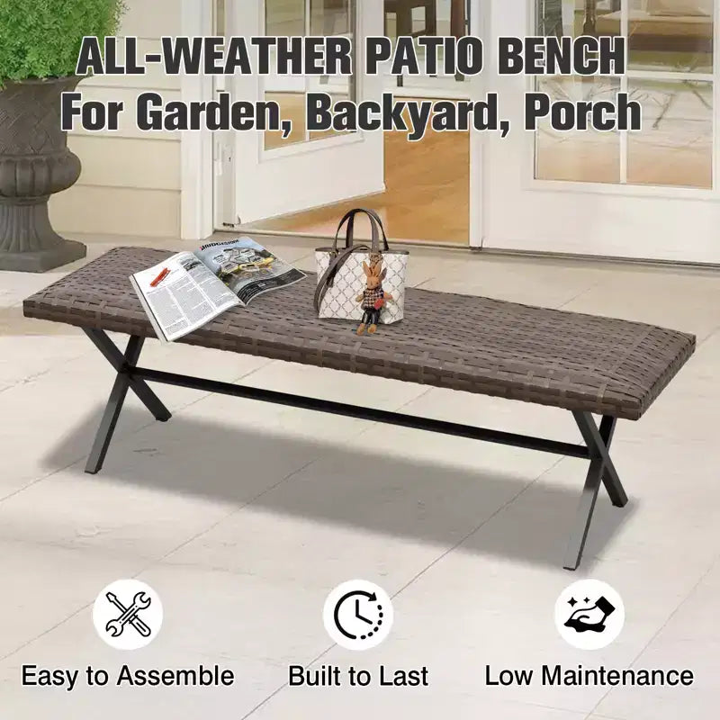 EAGLE PEAK Outdoor Dining Sets, Patio Table Set with Umbrella Hole, 2 Chairs and Bench, Brown/Beige