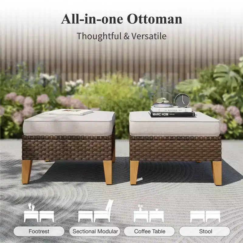 Captiva Designs 10pc Wicker Outdoor Patio Rattan Sectional Conversation Sofa Set with Fire Pit Table and Cushioned Ottoman