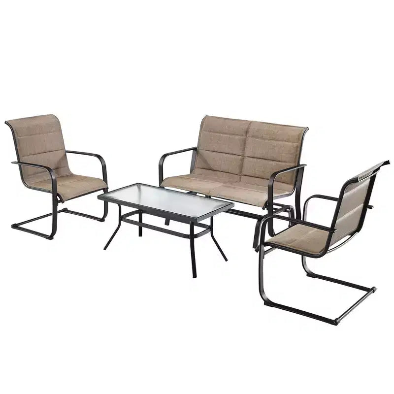 Costway 4PCS Patio Conversation Set Cotton Padded Furniture Set w/ Swing Glider Loveseat