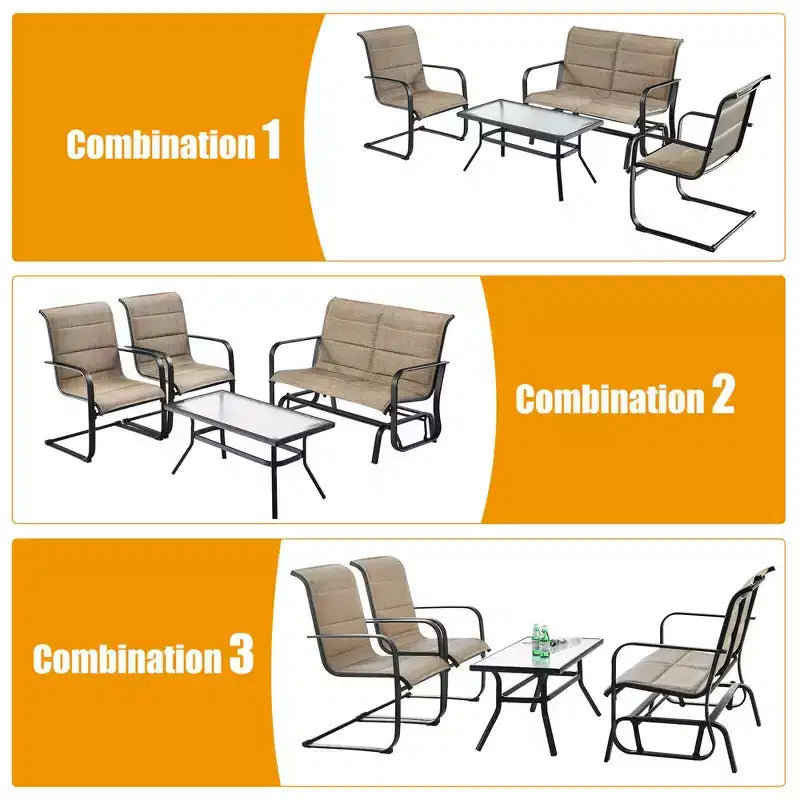 Costway 4PCS Patio Conversation Set Cotton Padded Furniture Set w/ Swing Glider Loveseat