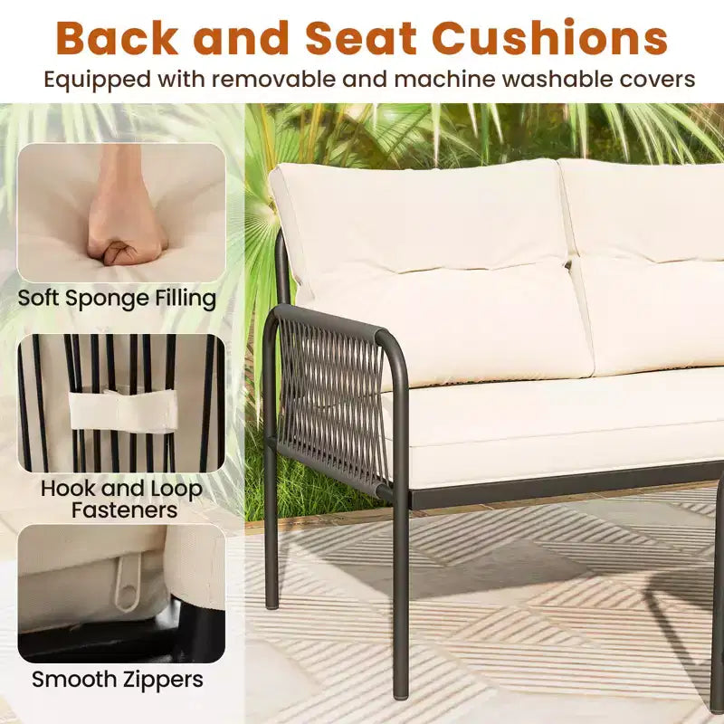 Costway 3-Piece L Shaped Patio Furniture Set w/Tempered Glass Table Back & Seat Cushions