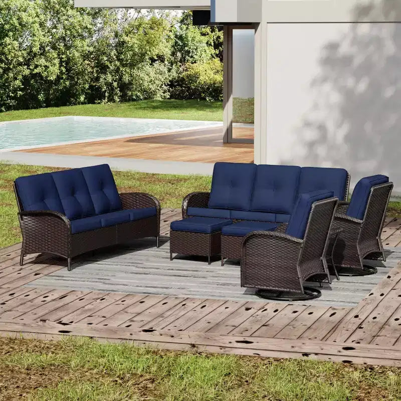 UPTIOT Outdoor Patio Set with Sofas, Swivel Chairs, Ottomans, and Side Table