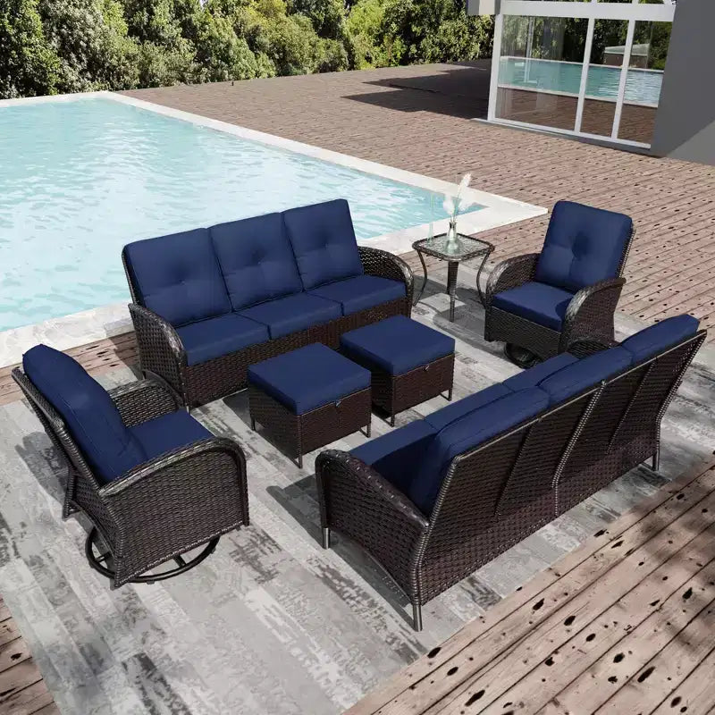 UPTIOT Outdoor Patio Set with Sofas, Swivel Chairs, Ottomans, and Side Table
