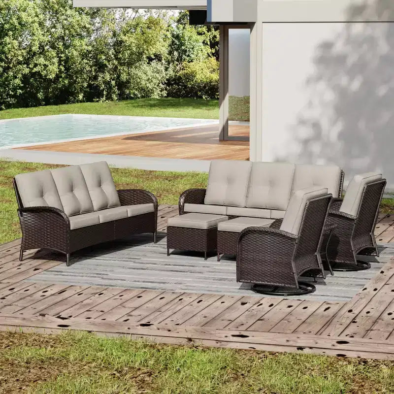UPTIOT Outdoor Patio Set with Sofas, Swivel Chairs, Ottomans, and Side Table