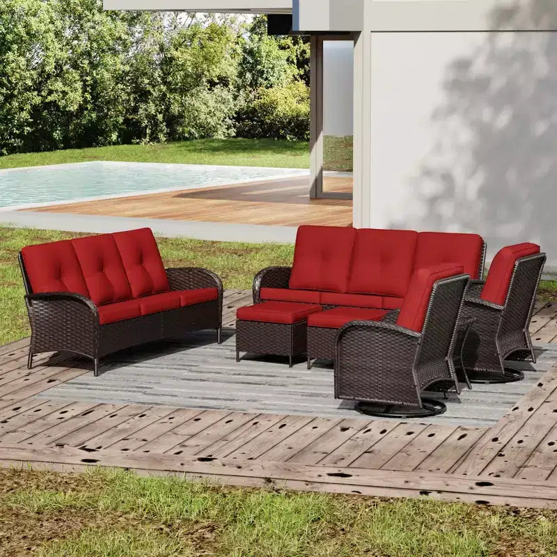 UPTIOT Outdoor Patio Set with Sofas, Swivel Chairs, Ottomans, and Side Table