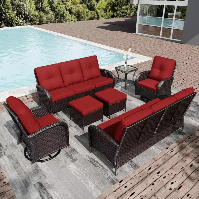 UPTIOT Outdoor Patio Set with Sofas, Swivel Chairs, Ottomans, and Side Table
