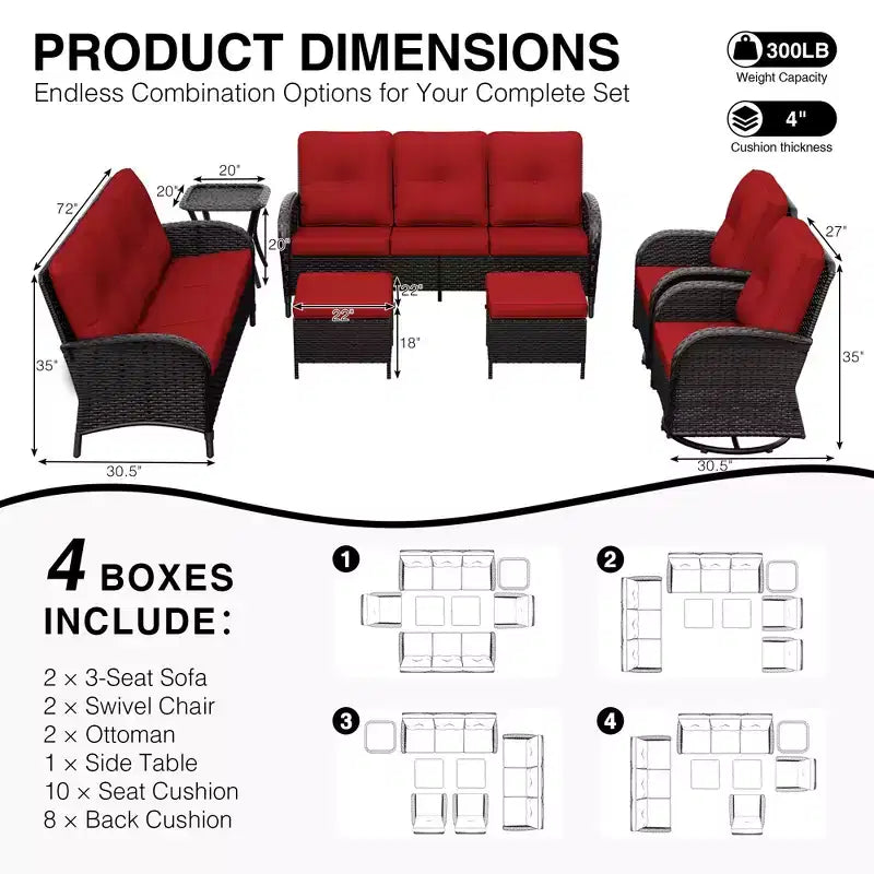 UPTIOT Outdoor Patio Set with Sofas, Swivel Chairs, Ottomans, and Side Table