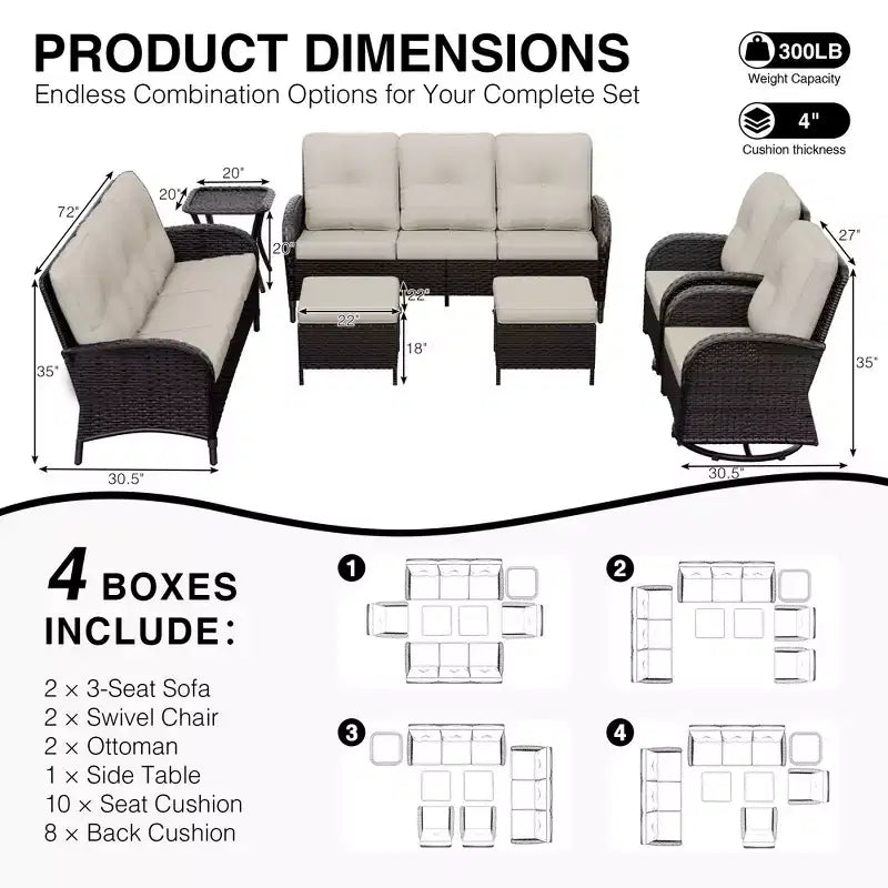 UPTIOT Outdoor Patio Set with Sofas, Swivel Chairs, Ottomans, and Side Table