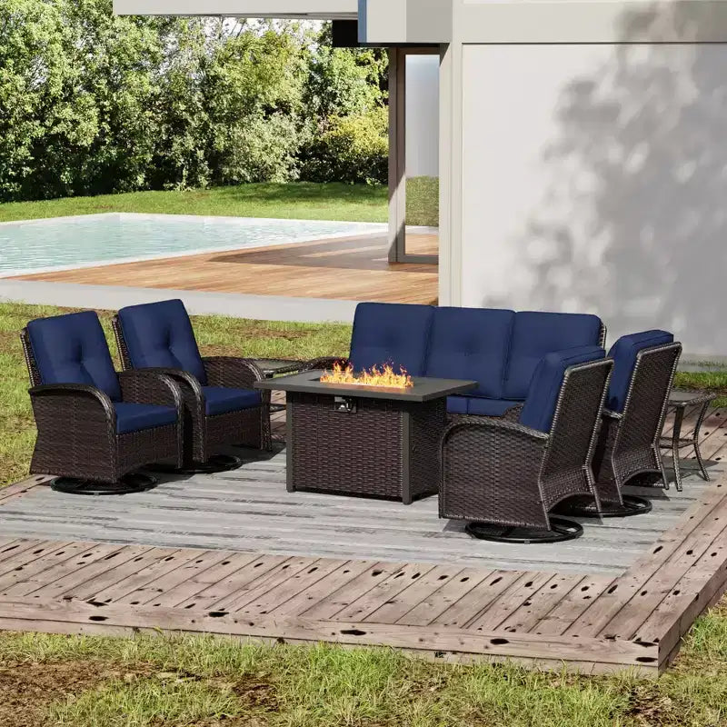 UPTIOT Outdoor Patio Set with Fire Pit, Sofa, Swivel Chairs, and Side Tables