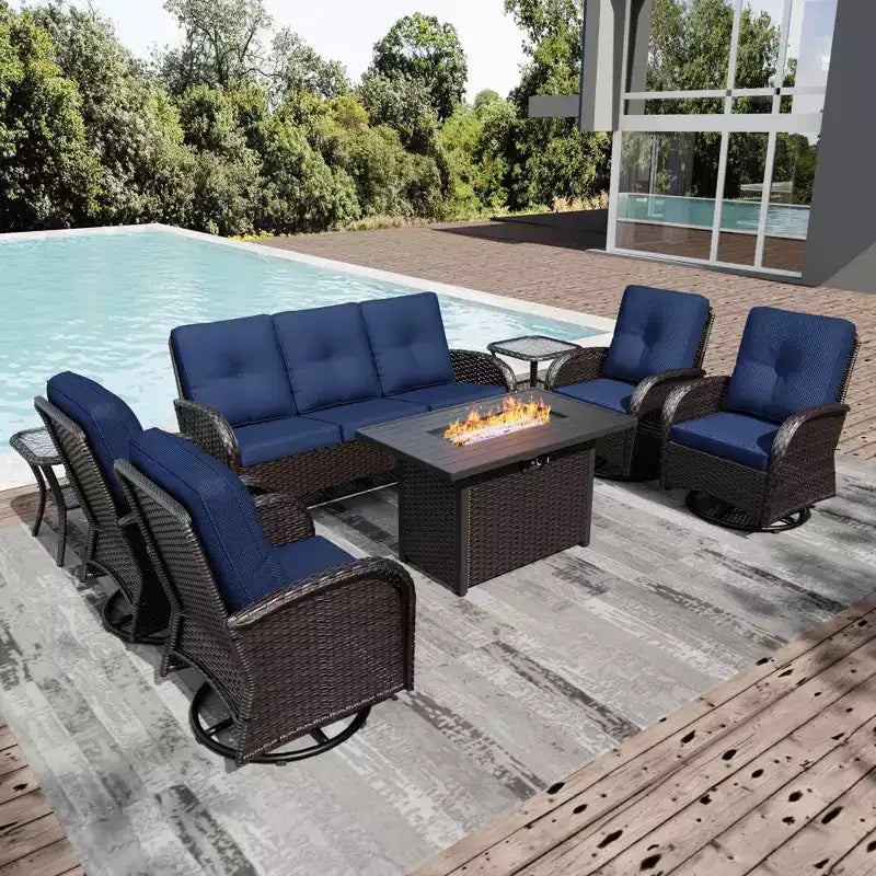 UPTIOT Outdoor Patio Set with Fire Pit, Sofa, Swivel Chairs, and Side Tables