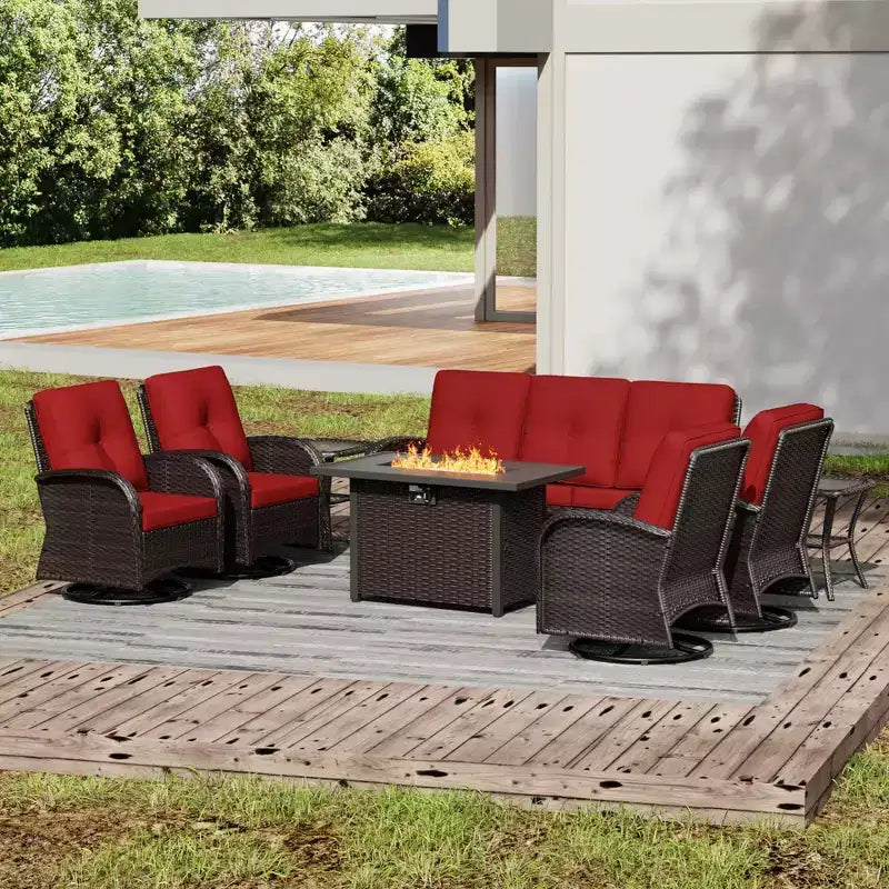 UPTIOT Outdoor Patio Set with Fire Pit, Sofa, Swivel Chairs, and Side Tables