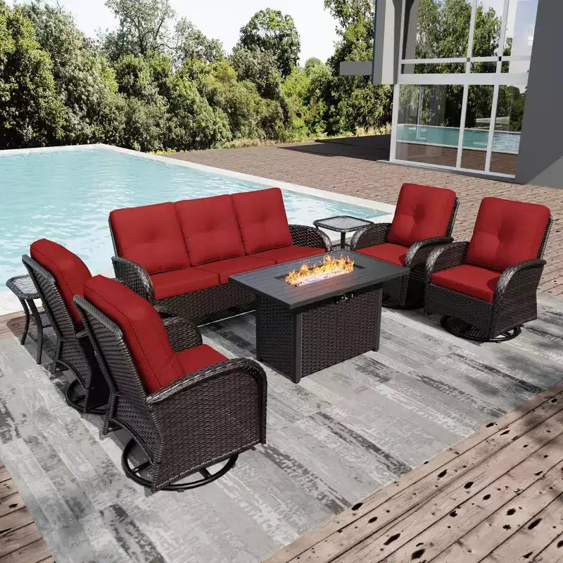 UPTIOT Outdoor Patio Set with Fire Pit, Sofa, Swivel Chairs, and Side Tables