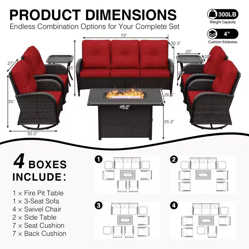 UPTIOT Outdoor Patio Set with Fire Pit, Sofa, Swivel Chairs, and Side Tables