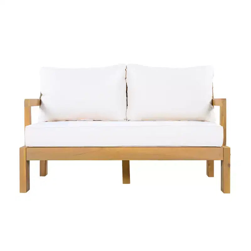 Christopher Knight Home Ivetta Modern 3 Piece Patio Acacia Wood Seating Set and Coffee Table