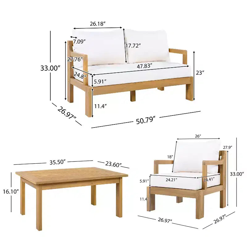 Christopher Knight Home Karolina Modern 4 Piece Patio Acacia Wood Seating Set and Coffee Table