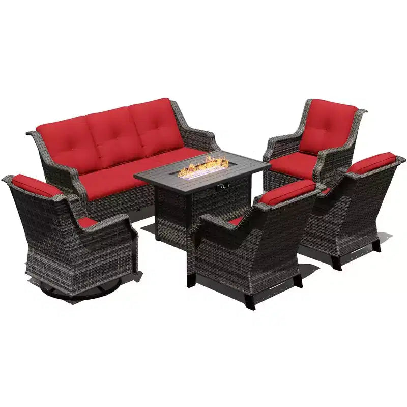 UPTIOT Premium Outdoor Set with Rocking Chairs, Swivel Chairs, Sofa & Fire Pit for Ultimate Relaxation