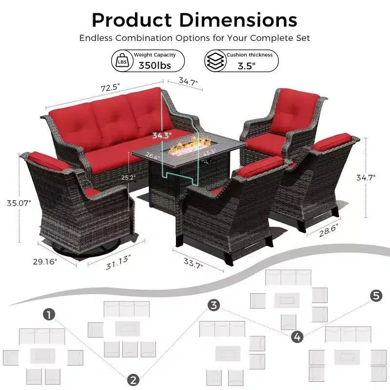 UPTIOT Premium Outdoor Set with Rocking Chairs, Swivel Chairs, Sofa & Fire Pit for Ultimate Relaxation