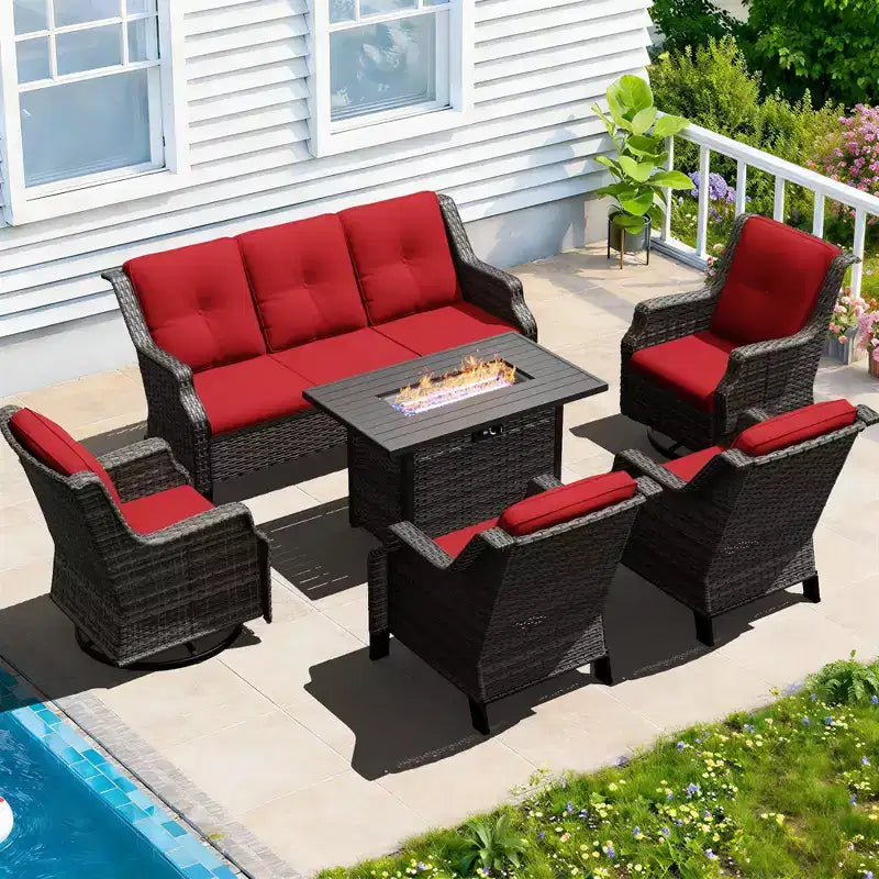 UPTIOT Premium Outdoor Set with Rocking Chairs, Swivel Chairs, Sofa & Fire Pit for Ultimate Relaxation