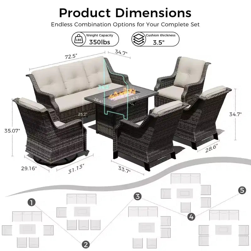 UPTIOT Premium Outdoor Set with Rocking Chairs, Swivel Chairs, Sofa & Fire Pit for Ultimate Relaxation