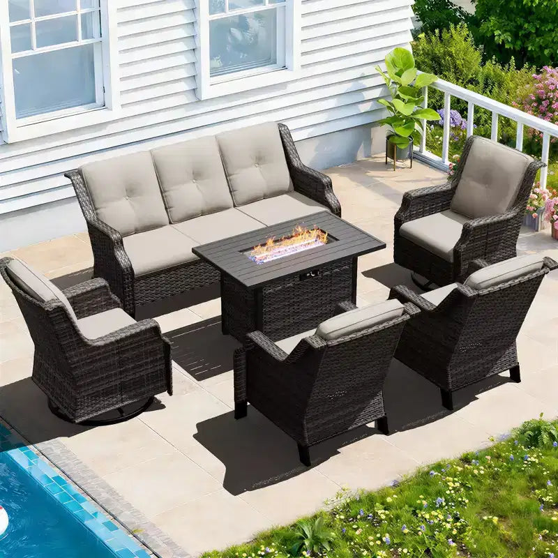 UPTIOT Premium Outdoor Set with Rocking Chairs, Swivel Chairs, Sofa & Fire Pit for Ultimate Relaxation