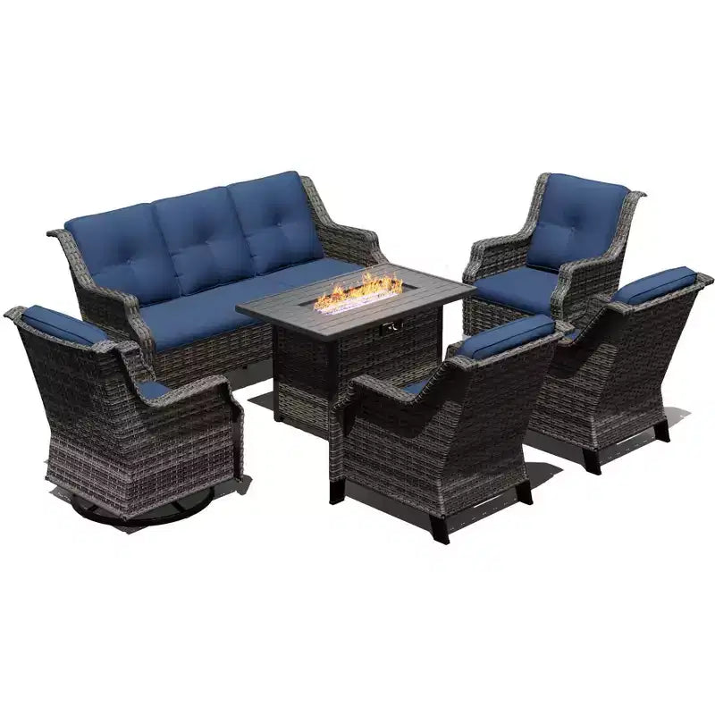 UPTIOT Premium Outdoor Set with Rocking Chairs, Swivel Chairs, Sofa & Fire Pit for Ultimate Relaxation