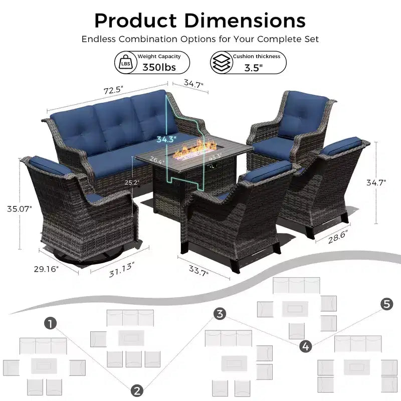 UPTIOT Premium Outdoor Set with Rocking Chairs, Swivel Chairs, Sofa & Fire Pit for Ultimate Relaxation