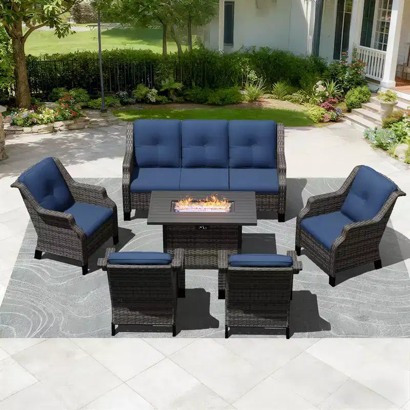 UPTIOT Premium Outdoor Set with Rocking Chairs, Swivel Chairs, Sofa & Fire Pit for Ultimate Relaxation