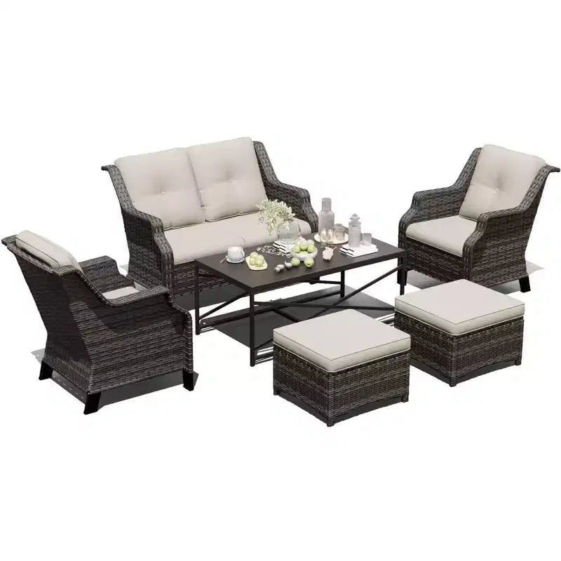 UPTIOT Outdoor Lounge Set with Fire Table and Ottoman Seating