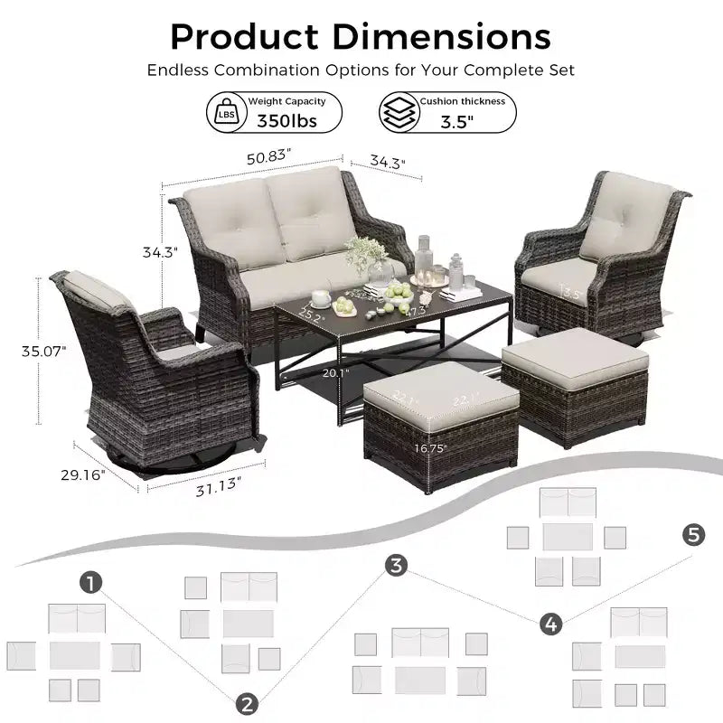 UPTIOT Outdoor Lounge Set with Fire Table and Ottoman Seating
