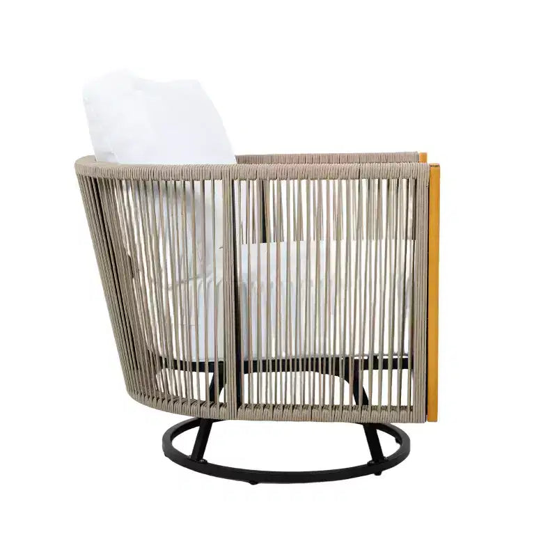 Christopher Knight Home Nguyen Modern 3 Piece Acacia Patio Swivel Chairs with Rope Design and Side Table Set
