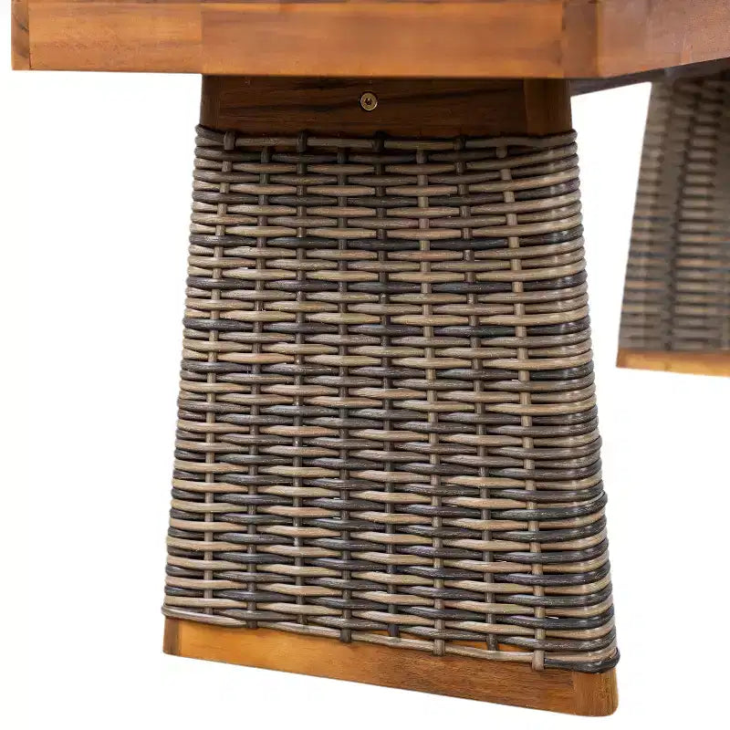 Christopher Knight Home Clara Rustic 3 Piece Acacia Patio Dining Set with Rattan Weave Benches
