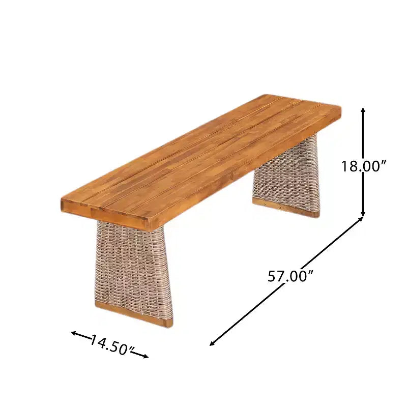 Christopher Knight Home Clara Rustic 3 Piece Acacia Patio Dining Set with Rattan Weave Benches