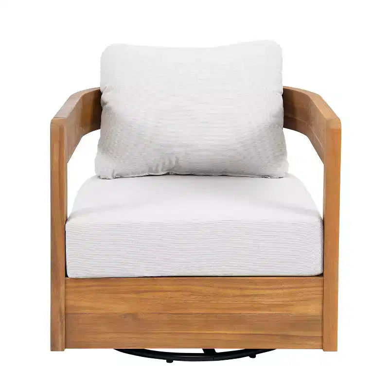 Christopher Knight Home Telluride 3 Piece Modern Patio Acacia Wood 360 Swivel Club Chairs with Lightweight Concrete Side Table
