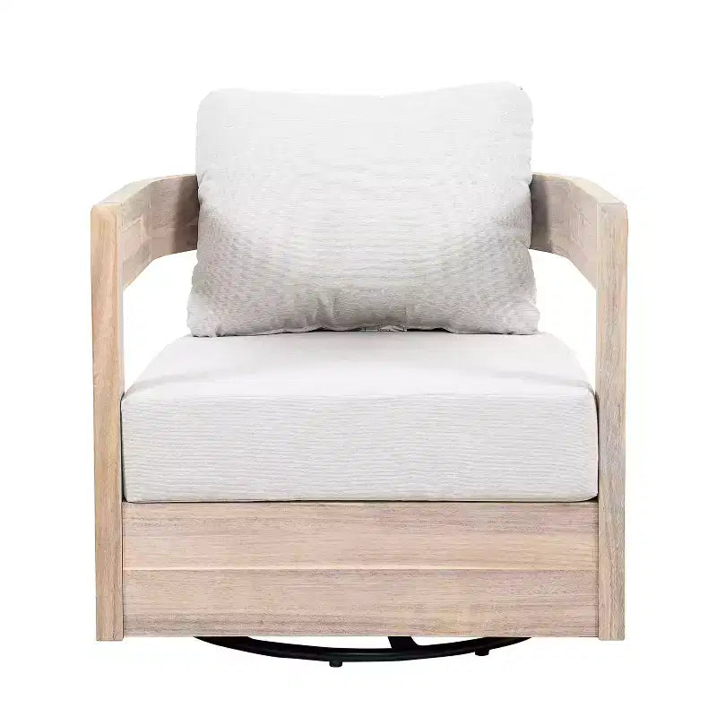 Christopher Knight Home Telluride 3 Piece Modern Patio Acacia Wood 360 Swivel Club Chairs with Lightweight Concrete Side Table