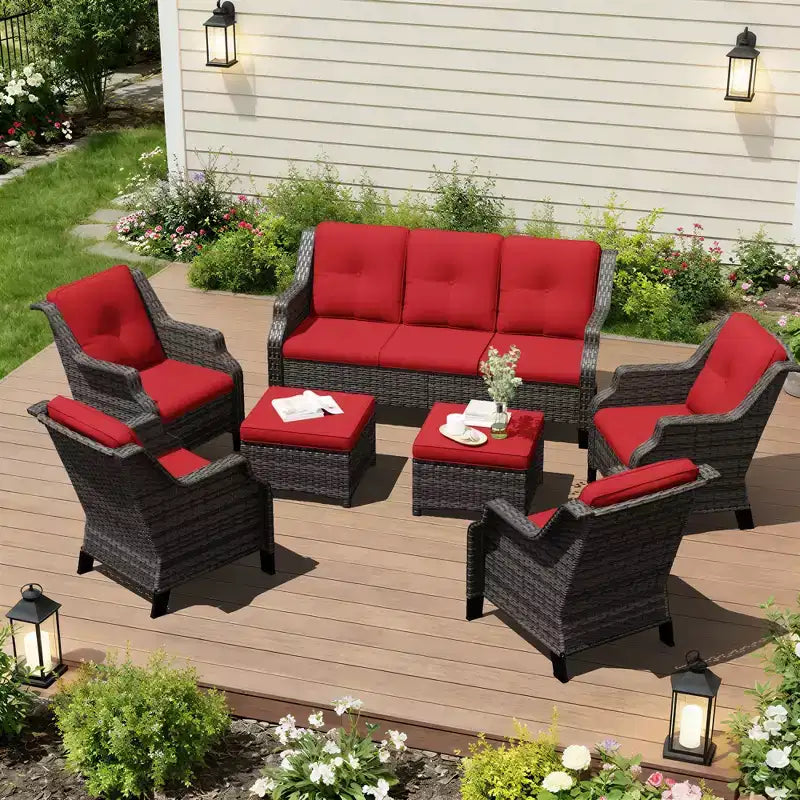 UPTIOT 4-Chair Set with 2 Ottomans & Sofa