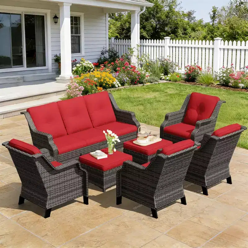 UPTIOT 4-Chair Set with 2 Ottomans & Sofa