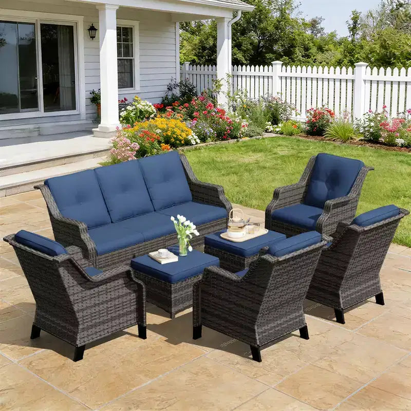 UPTIOT 4-Chair Set with 2 Ottomans & Sofa