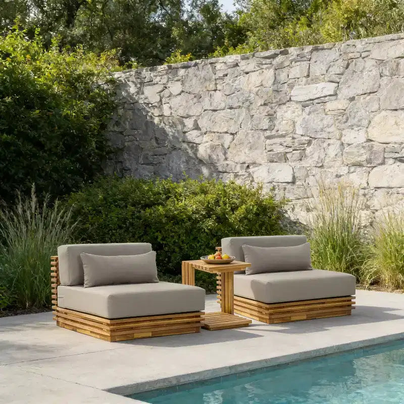 Christopher Knight Home Nolan Patio Modern Acacia Wood 3-Piece Patio Conversation Set with Oversized Club Chairs and Side Table