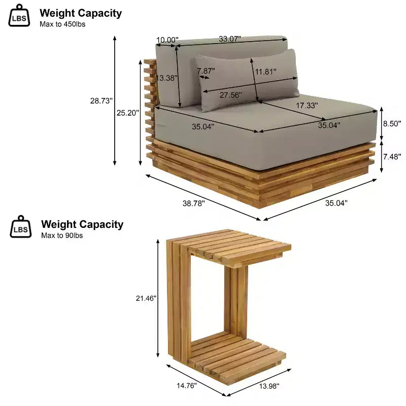 Christopher Knight Home Nolan Patio Modern Acacia Wood 3-Piece Patio Conversation Set with Oversized Club Chairs and Side Table