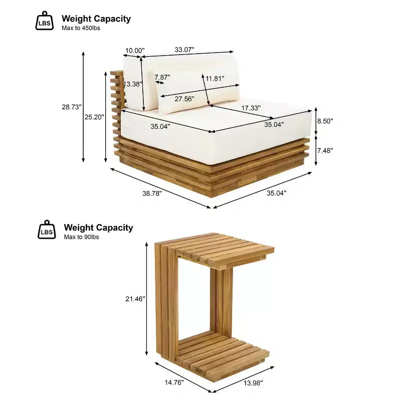 Christopher Knight Home Nolan Patio Modern Acacia Wood 3-Piece Patio Conversation Set with Oversized Club Chairs and Side Table