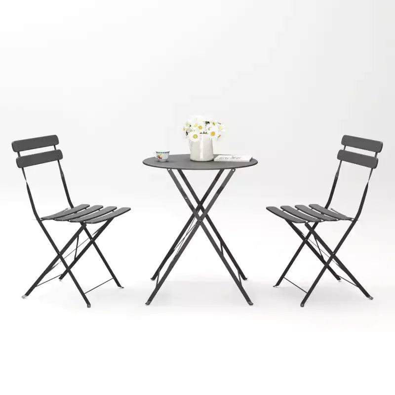 3 Pieces Patio Bistro Balcony Metail Chair Table Set