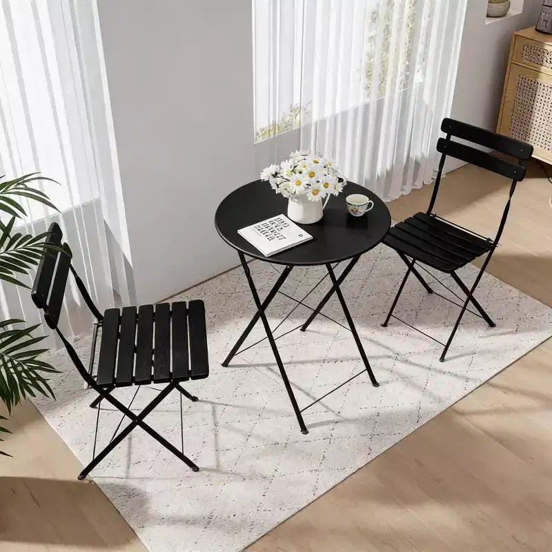 3 Pieces Patio Bistro Balcony Metail Chair Table Set