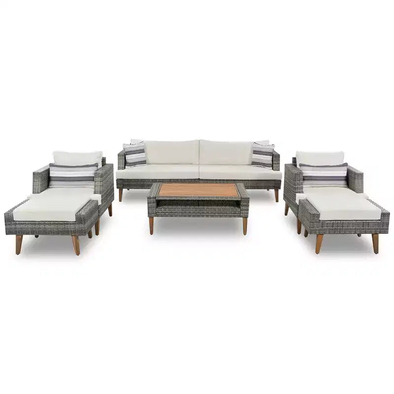 GDFStudio Arthur Patio Modern PE Wicker 6-Piece Conversation Set with Table and Cushions